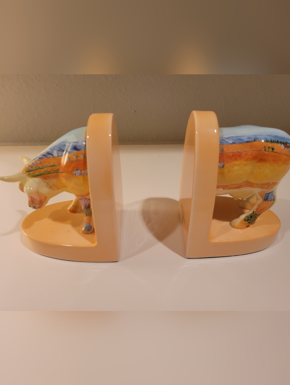 Hand-Painted Ceramic Cow Parade Bookends - Van Gogh
